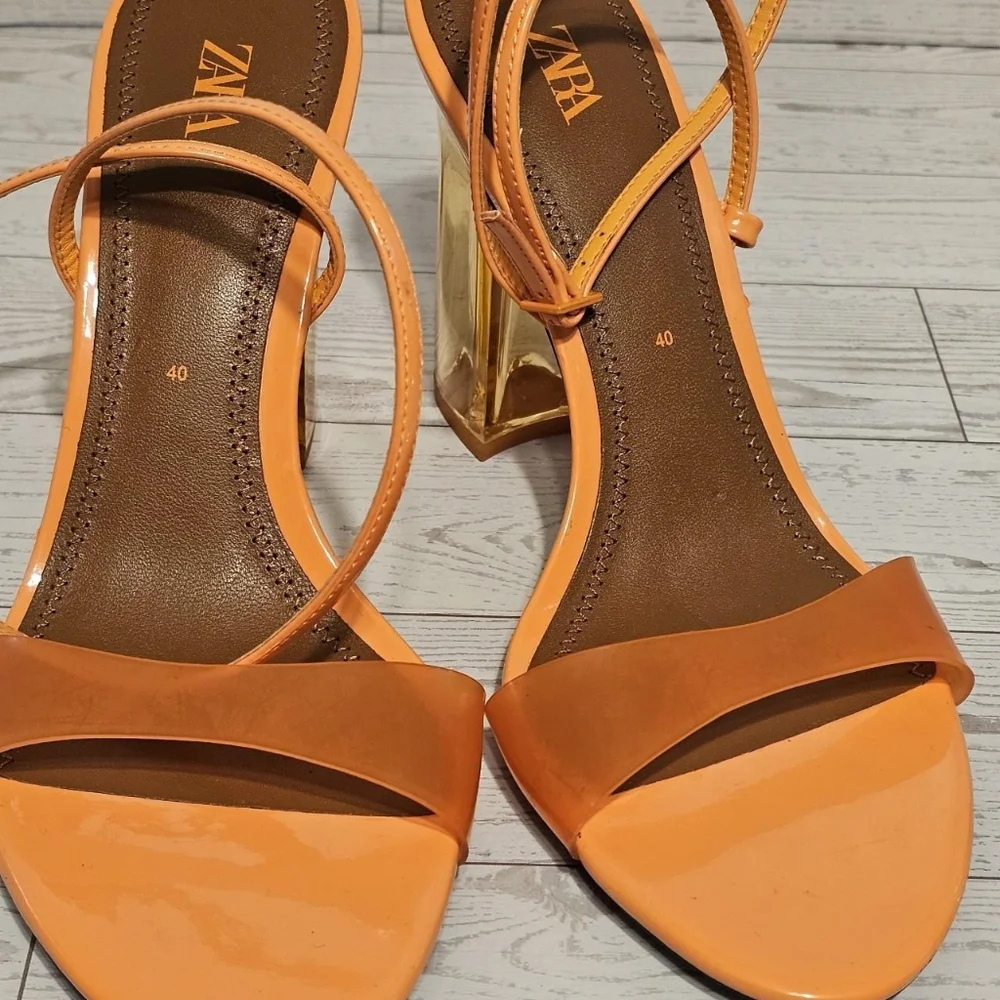 Zara Orange and Brown Leather Strappy Round Toe Sandals - Picture 5 of 8